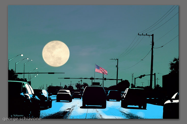 moon,Flag&Cars
